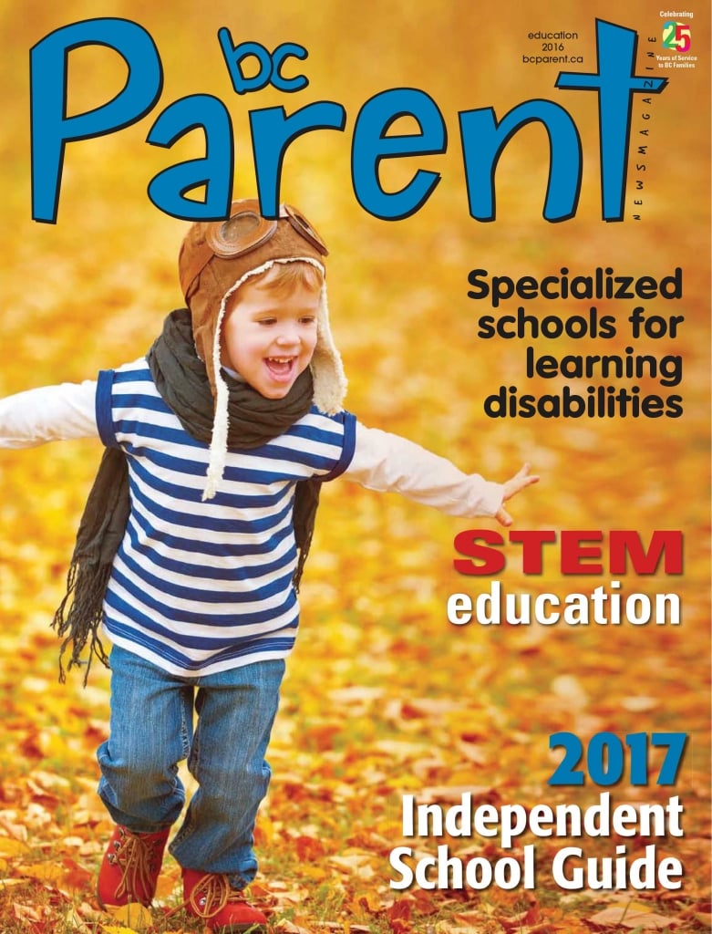 Boy playing in leaves. Education Issue. Cover of BC Parent Magazine October Issue 2016