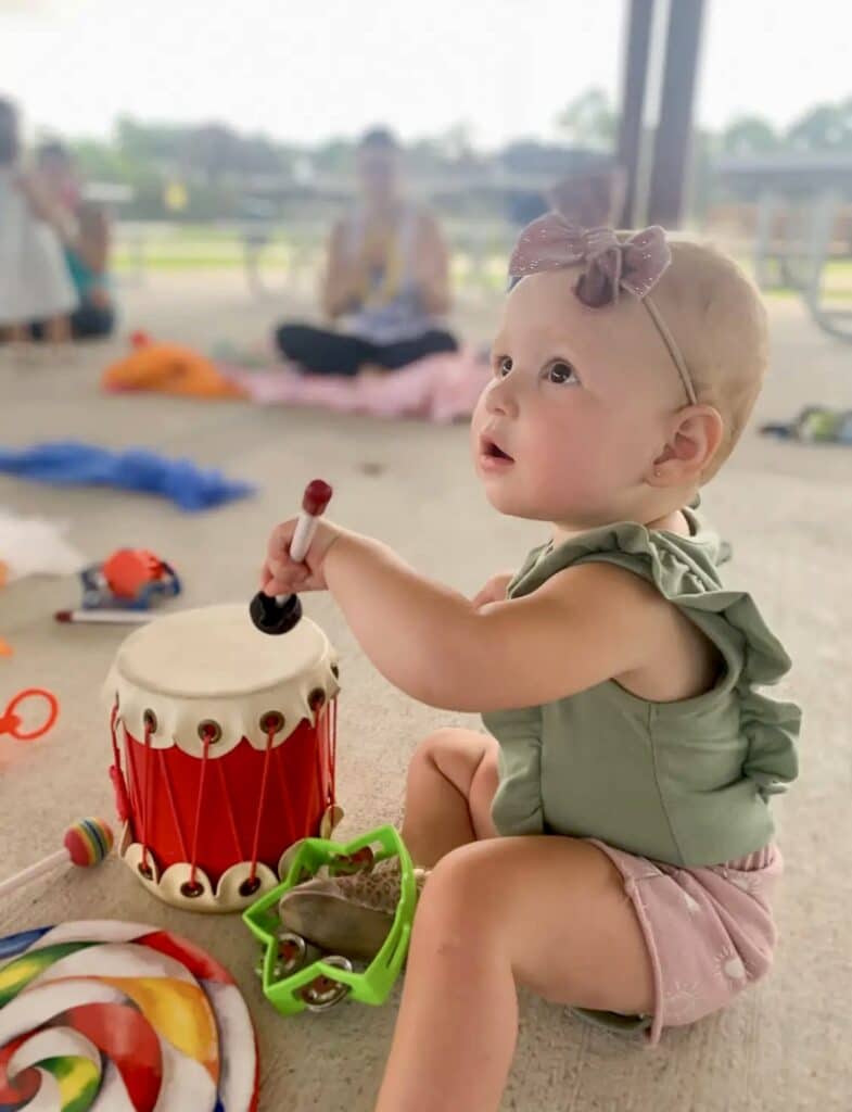 Baby with drum at Music Class