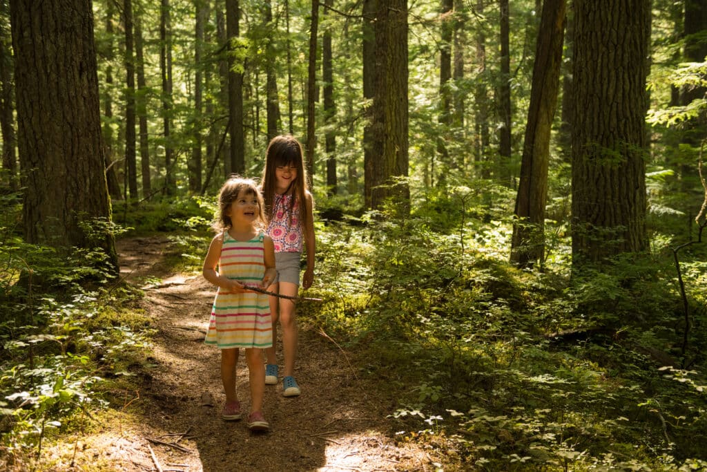 kids enjoying the summer with a hiking trail