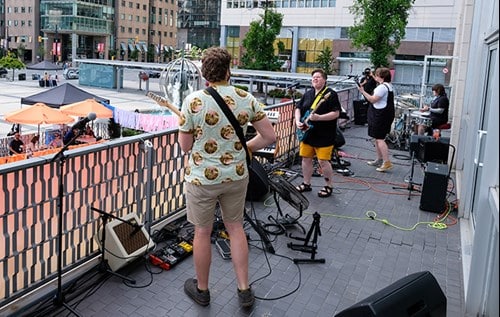 Musicians preparing for the show.